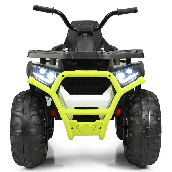 12V kids electric ATV quad with MP3 and LED lights, angled view showcasing fun and safety for young riders.