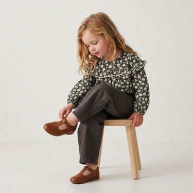 Organic Ruffle Cotton Blouse - Twilight Meadow