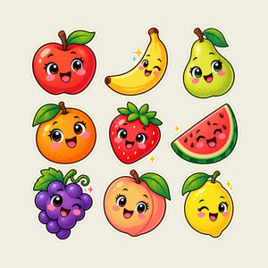 Cute Fruits Wall Decals, Set of 9, First Words Stickers, image 1