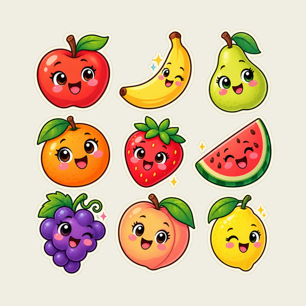 Cute Fruits Wall Decals, Set of 9, First Words Stickers, image 1
