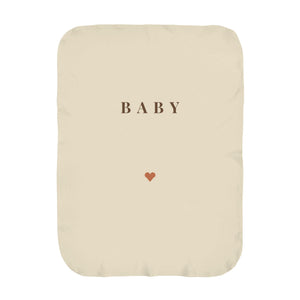 Personalize the Baby Surname swaddle blanket in oat with your baby's name