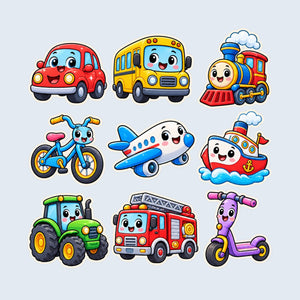 Cute Transport Wall Decals, Set of 9, First Words Stickers, image 1