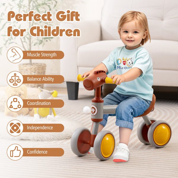 Baby Balance Bike No Pedal 4-Wheel Bicycle - Lightweight