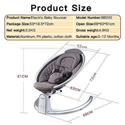 Electric Cotton Baby Bouncer for Newborns and Infants - Bluetooth-Enabled Automatic Swing, Built-In Music Speaker, Adjustable Seat Angle with LED Touch Screen