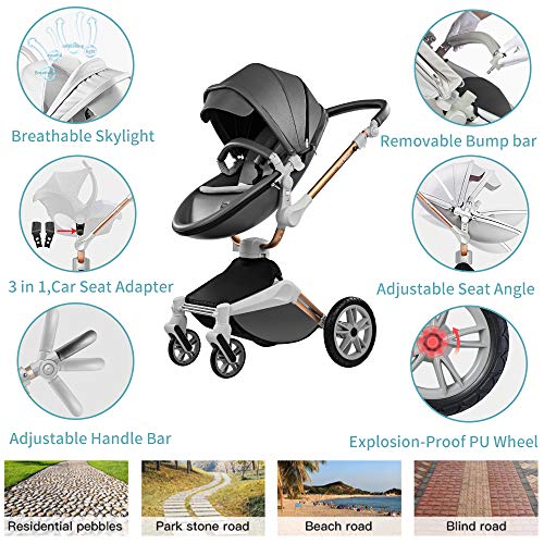 Baby Stroller: Height-Adjustable Seat and Reclining Baby Carriage with Four-Wheel Shock Absorption, Bidirectional, Elevated View, Stylish Stroller - MOOGCO Baby