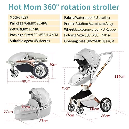 Baby Stroller: Height-Adjustable Seat and Reclining Baby Carriage with Four-Wheel Shock Absorption, Bidirectional, Elevated View, Stylish Stroller - MOOGCO Baby