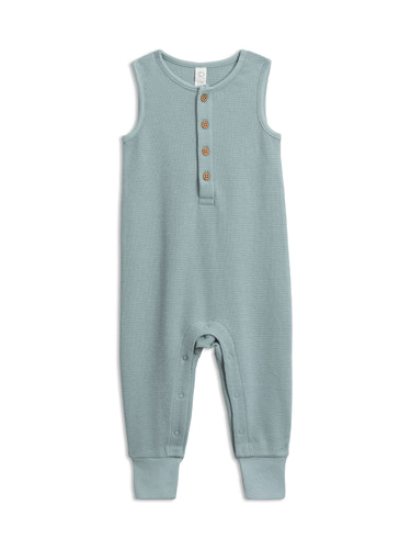 Wade Waffle Henley Romper - Ocean