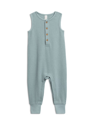 Wade Waffle Henley Romper - Ocean