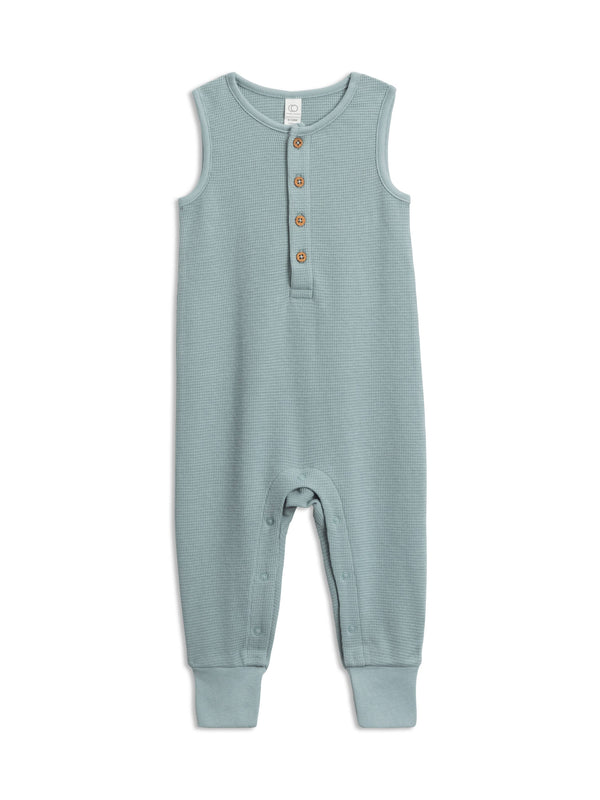 Wade Waffle Henley Romper - Ocean