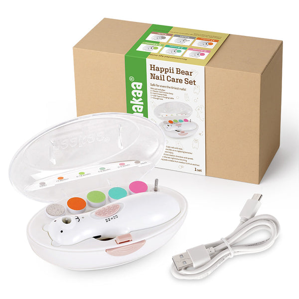 Haakaa Happii Bear Rechargeable Nail Trimmer Set for safe and easy baby nail care.