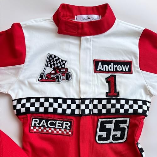 Handmade Race Car Driver Costume for Toddlers, Long Sleeve Racer Suit with Name and Number