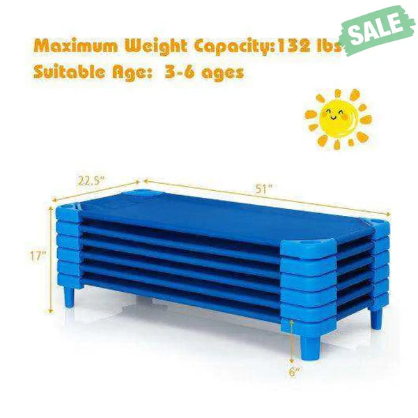 52 x 23 Inch Pack of 6 Kids Stackable Daycare Rest Mat Blue Toddler Beds