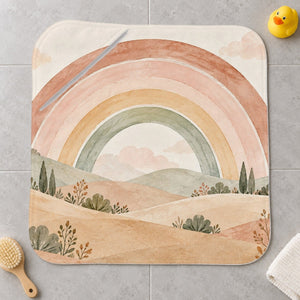 Big Rainbow Meadow kids hooded bath towel laid flat