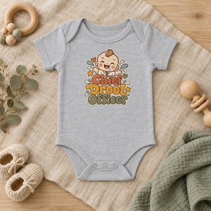 Chief Drool Officer baby bodysuit in heather grey