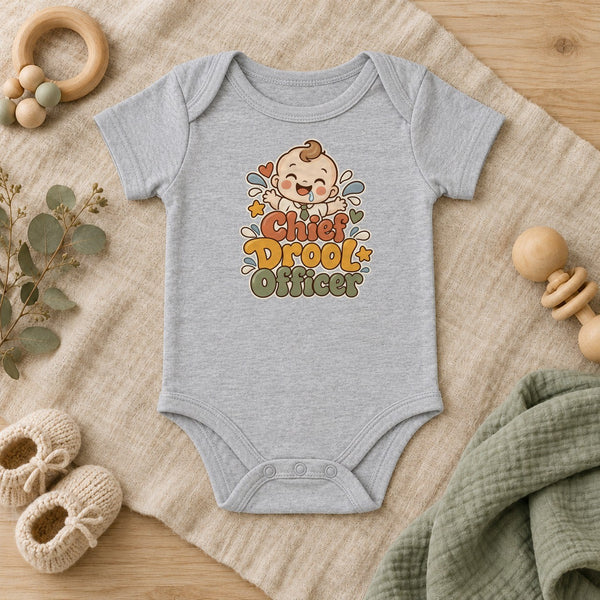 Chief Drool Officer baby bodysuit in heather grey