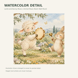 Watercolor Lamb and Bunny Music Wall Mural, image 4