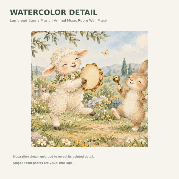 Watercolor Lamb and Bunny Music Wall Mural, image 4