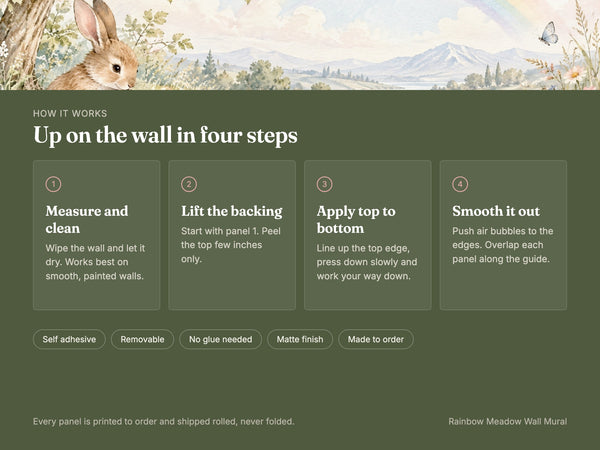 Watercolor Rainbow Meadow Bunny Wall Mural, image 9