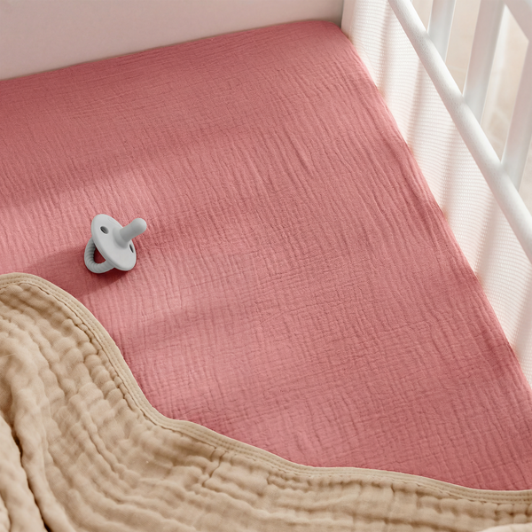 Muslin Cotton Bassinet Sheets, 2 Pack in Dusty Rose and Blush
