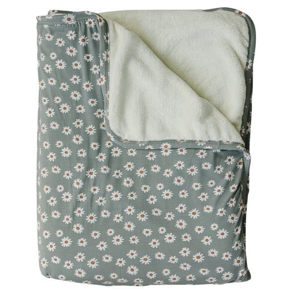 Light Green Daisy Bamboo Fleece Quilt - MOOGCO Baby