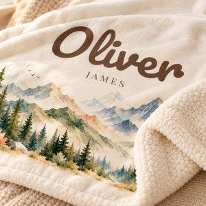 Woodland sherpa baby blanket, personalized, styled photo 2