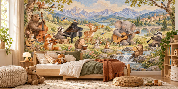 Watercolor Animal Music Festival Wall Mural, image 2
