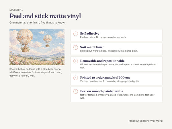 Watercolor Meadow Hot Air Balloons Wall Mural, image 7