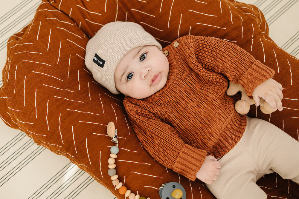Oatmeal Mebie Baby Beanie - MOOGCO Baby