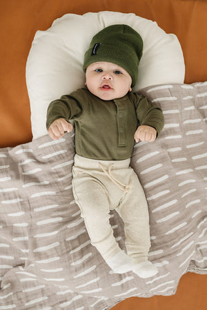 Winter Green Organic Snap Long Sleeve Ribbed Bodysuit