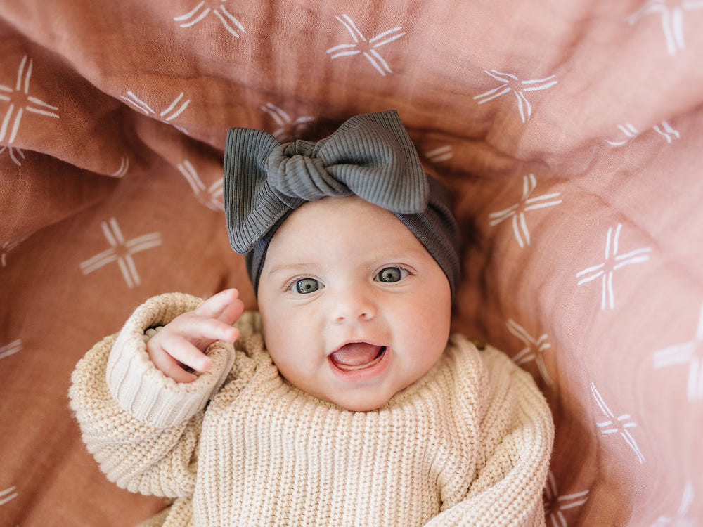 Charcoal Organic Cotton Ribbed Head Wrap - MOOGCO Baby