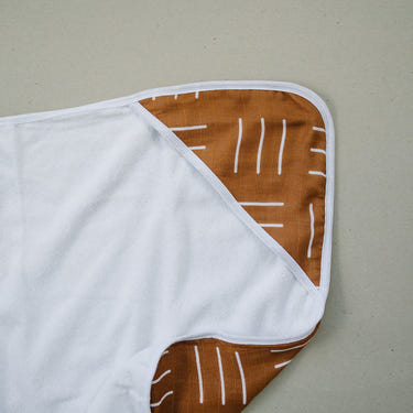 Mustard Mudcloth Muslin Hooded Towel - MOOGCO Baby