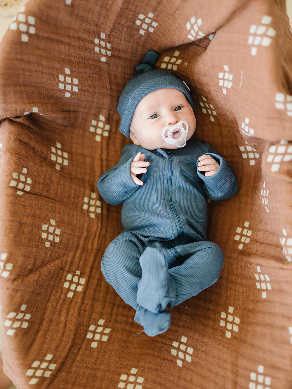 Navy Organic Ribbed Newborn Knot Hat