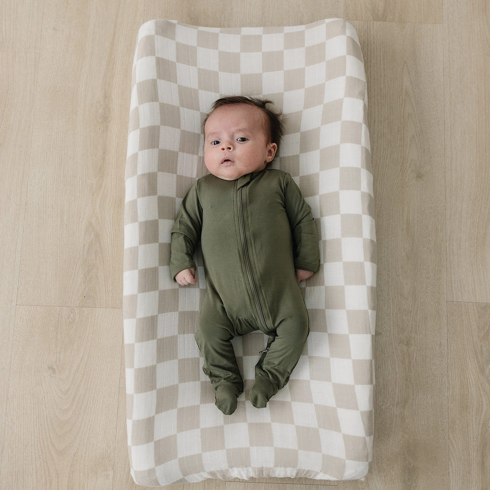 Taupe Checkered Muslin Changing Pad Cover - MOOGCO Baby
