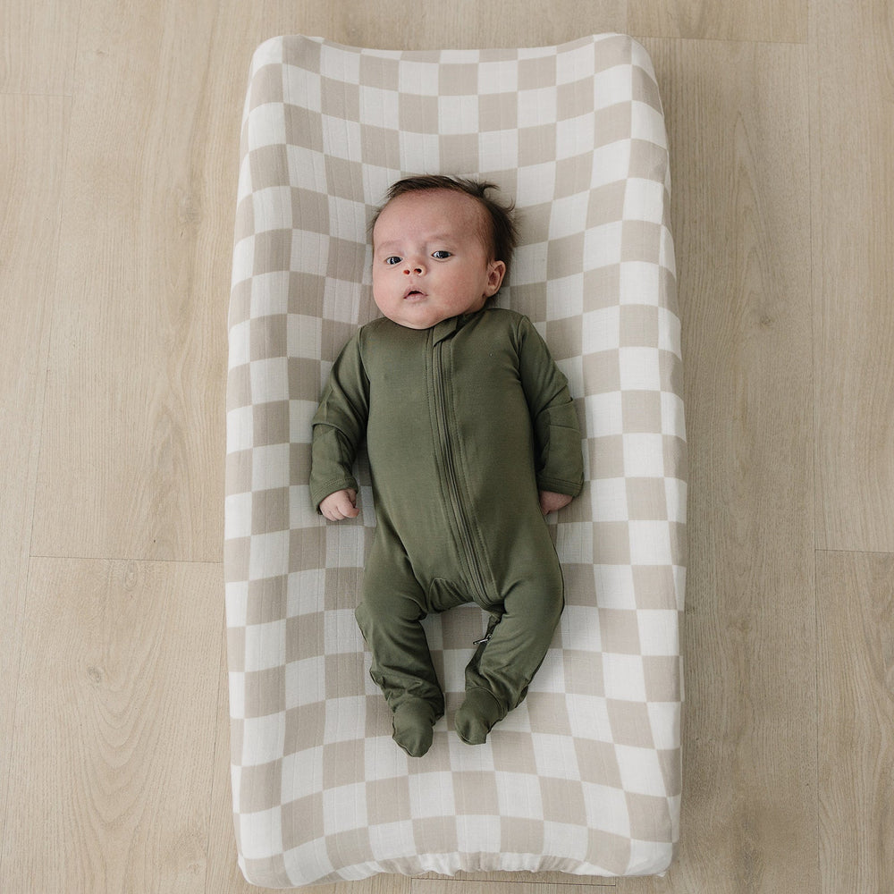 Taupe Checkered Muslin Changing Pad Cover