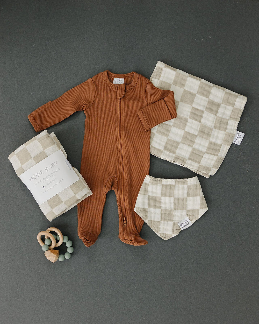 Taupe Checkered Muslin Bib