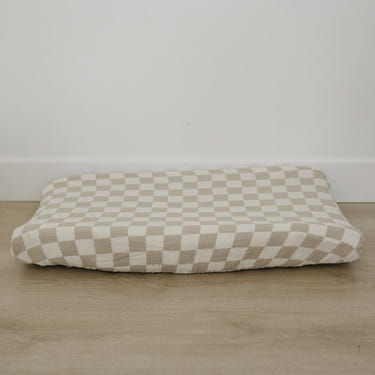 Taupe Checkered Muslin Changing Pad Cover - MOOGCO Baby