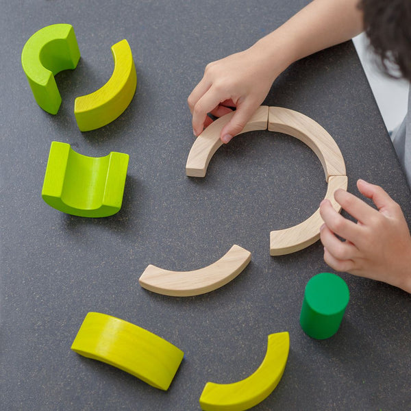 Colorful Curve Blocks for early learning and sensory play, showcasing unique shapes and textures from angle 4.