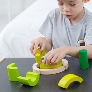 Colorful Curve Blocks for early learning and sensory play, showcasing unique shapes and textures at an angle.