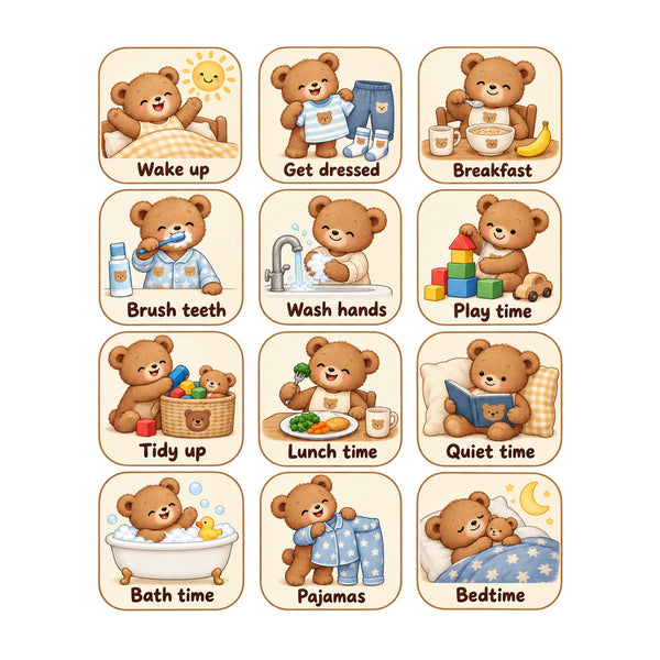 Teddy Bear Daily Routine Wall Decals, Set of 12, image 2