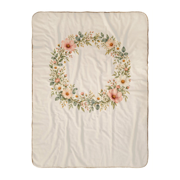 Personalize the Floral Monogram sherpa baby blanket in cream with your baby's name