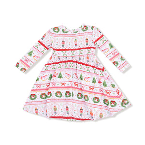 Sugar Plum Fairy - Nutcracker Fair Isle - Pink - Twirly Long Sleeve Dress
