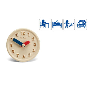 Colorful activity clock for babies, promoting early learning and sensory play, shown from angle 8.