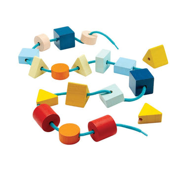 Geo Lacing Beads - Unit Plus for early learning and sensory play, featuring colorful shapes for engaging activities.