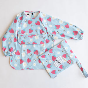 Calla and Friends The Grayson Long Sleeve Bib Strawberry Patch with Wet/Dry Bag