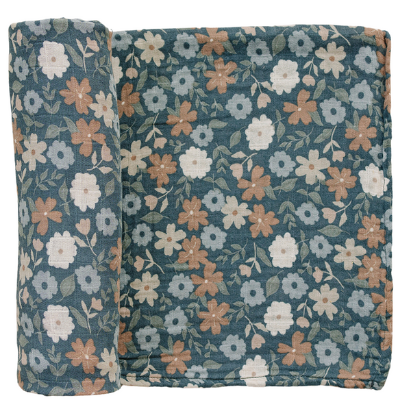 Midnight Floral Muslin Swaddle Blanket - MOOGCO Baby