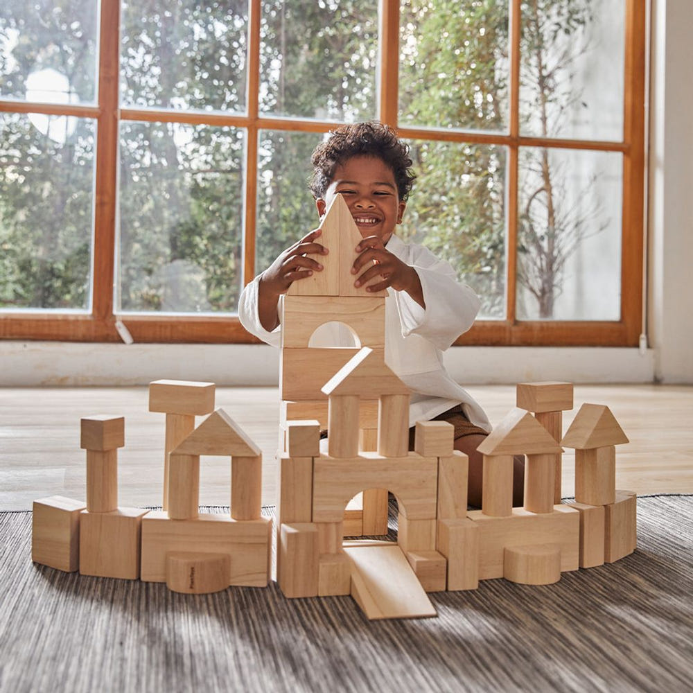 Colorful 50 unit blocks set for STEM learning and creative play for babies and toddlers.