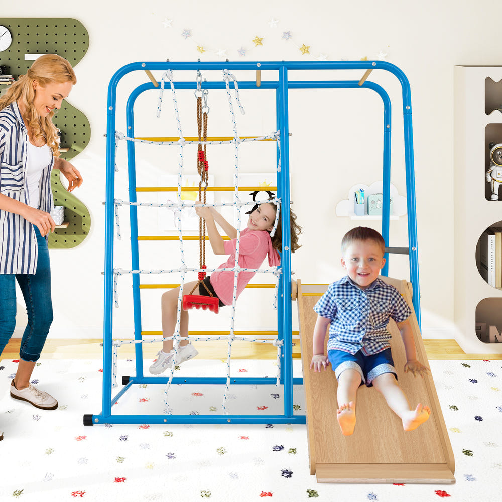 6-in-1 Indoor Jungle Gym with Slide for Boys and Girls 3+ Years Old