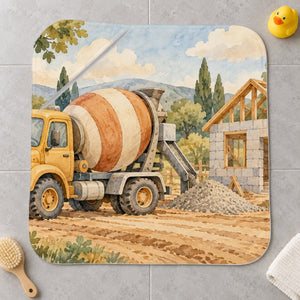 Cement Mixer kids hooded bath towel laid flat