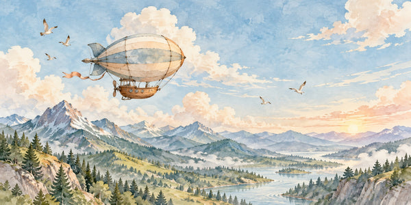 Watercolor Soft Airship Wall Mural, image 3