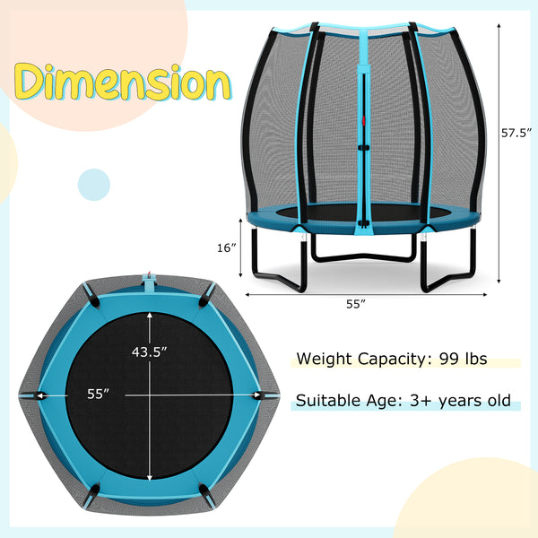 55 Inch Trampoline for Kids Toddler Mini Trampoline with Safety Enclosure Net